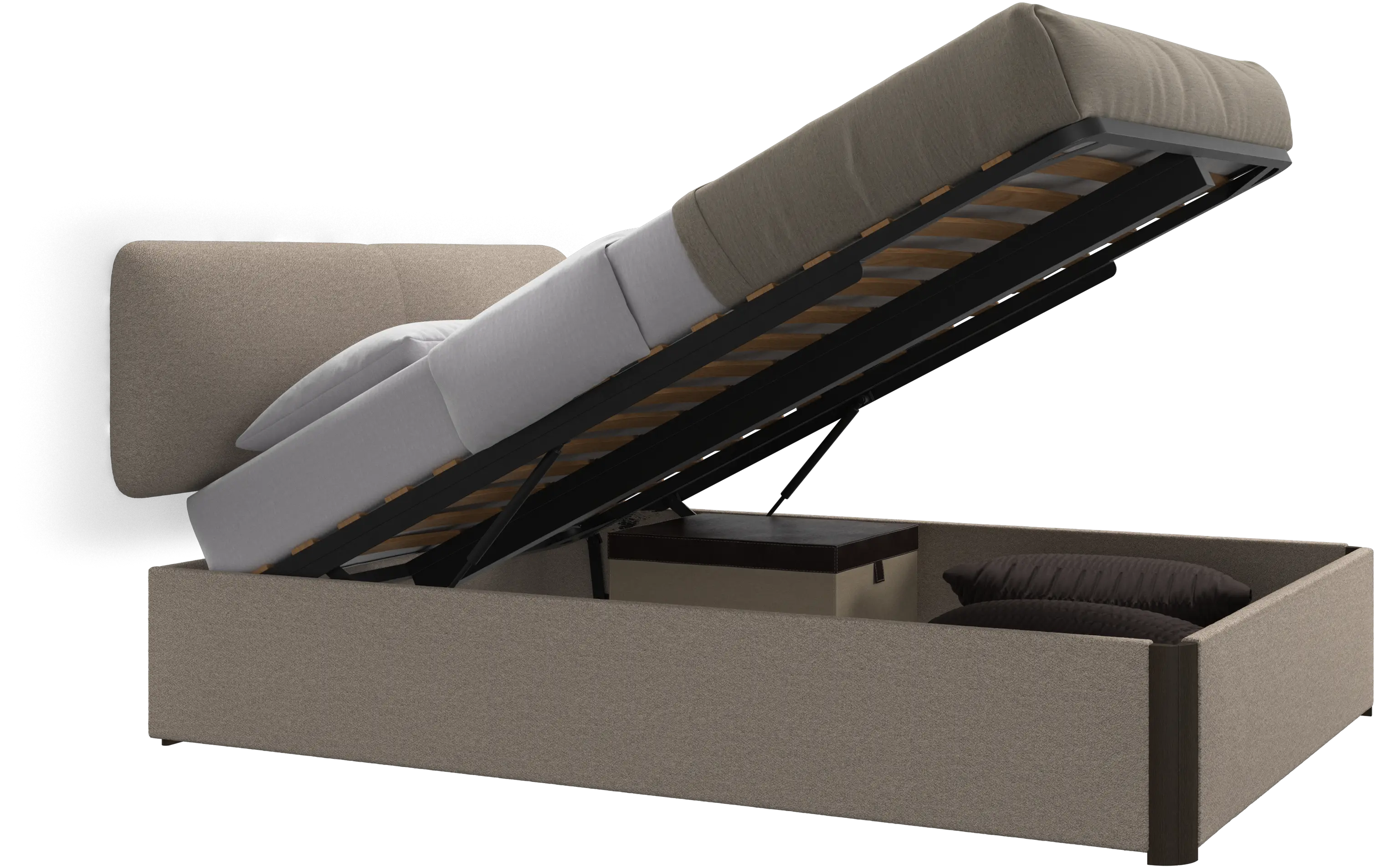 Element bed, wall-mounted headboard, with slats and storage solution, excl. mattress