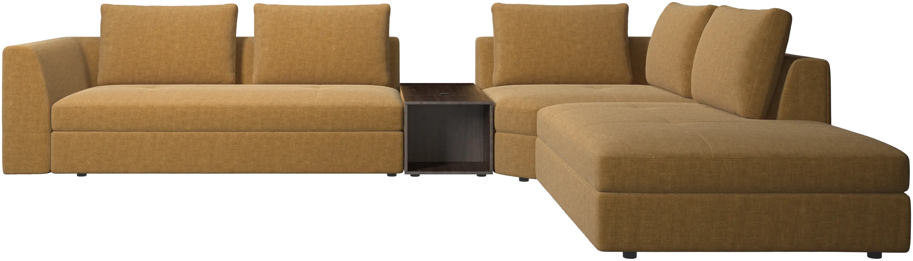 canapé d'angle Bergamo avec chaise longue et pouf de rangement
