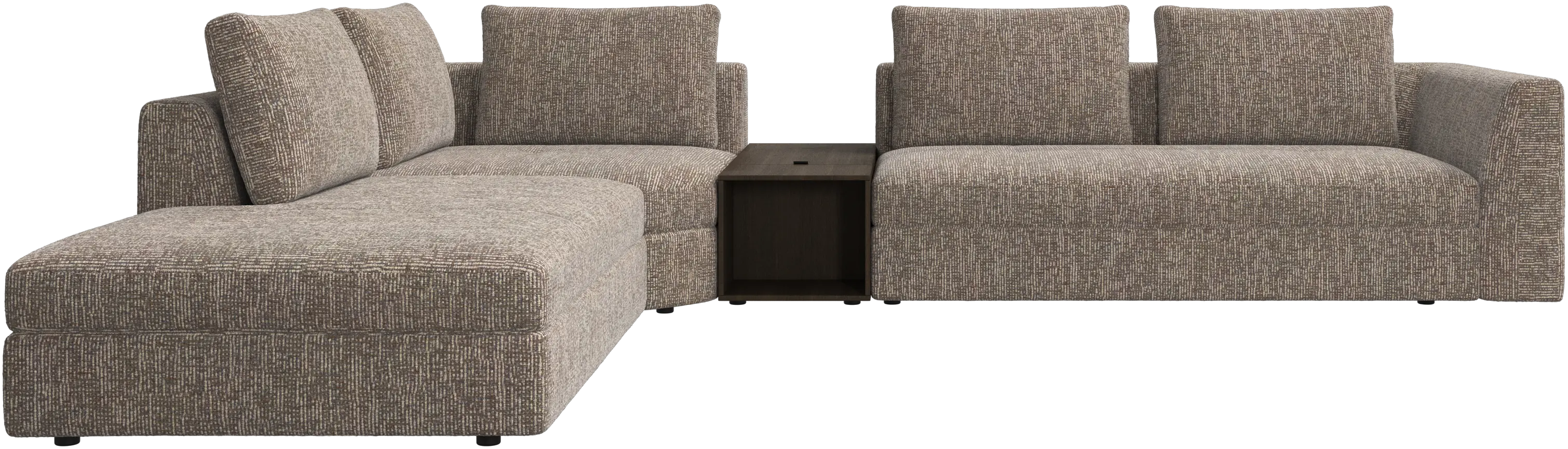 Bergamo corner sofa with lounging unit and footstool w/storage