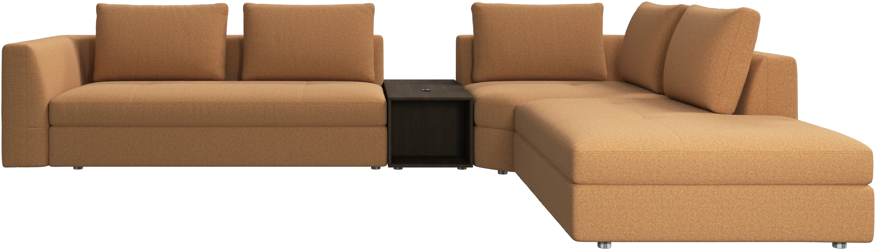 canapé d'angle Bergamo avec chaise longue et pouf de rangement