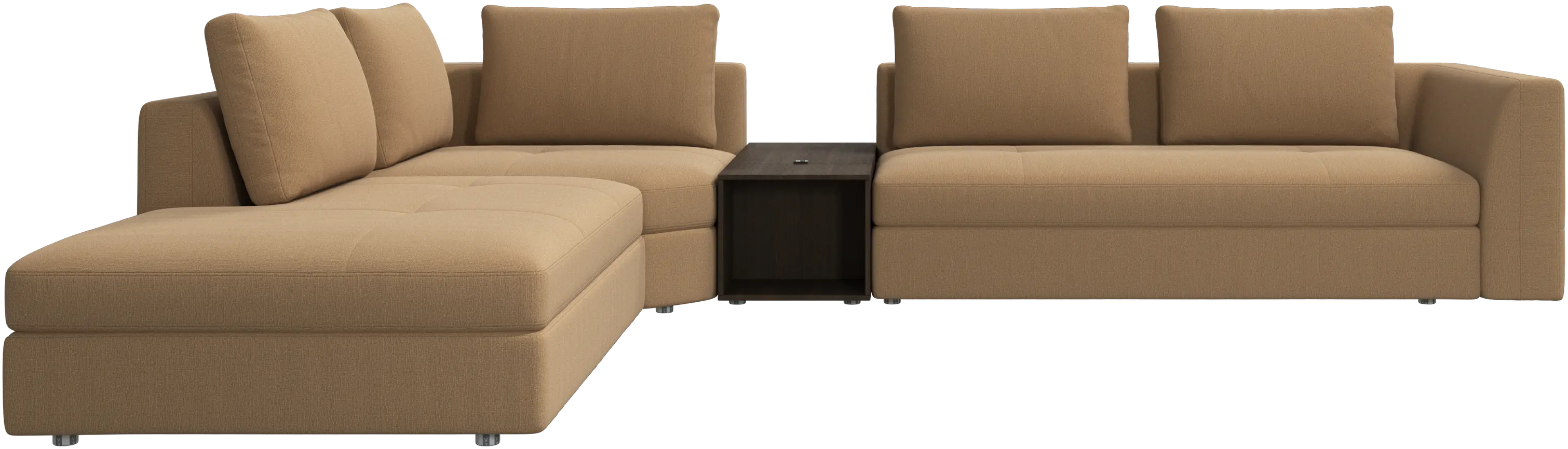 canapé d'angle Bergamo avec chaise longue et pouf de rangement