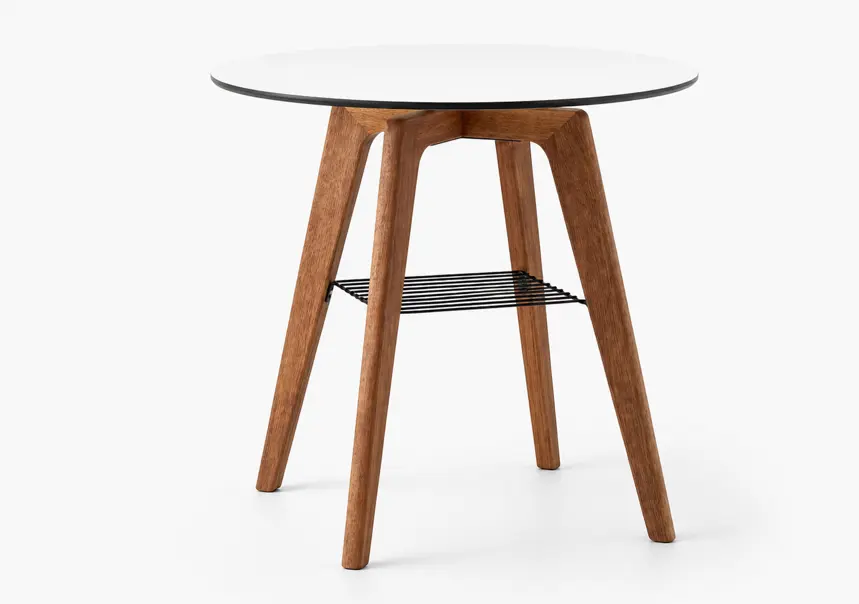 Outdoor [Adelaide - 1450] Adelaide table (for in and outdoor use), white high pressure laminate with black inner core/eucalyptus. H75xØ67½cm. 300014500122125