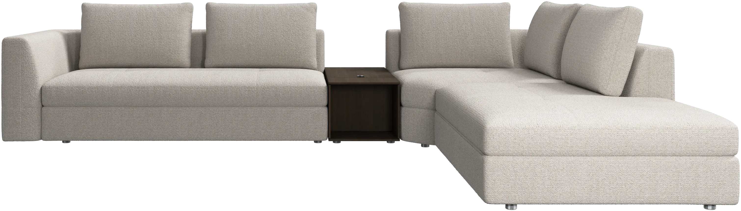 Bergamo corner sofa with lounging unit and footstool w/storage