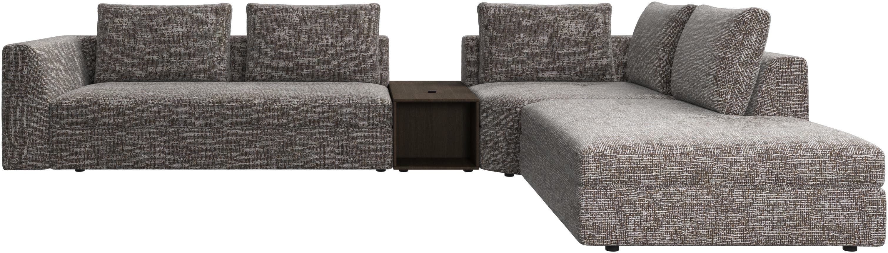 Bergamo corner sofa with lounging unit and pouf w/storage