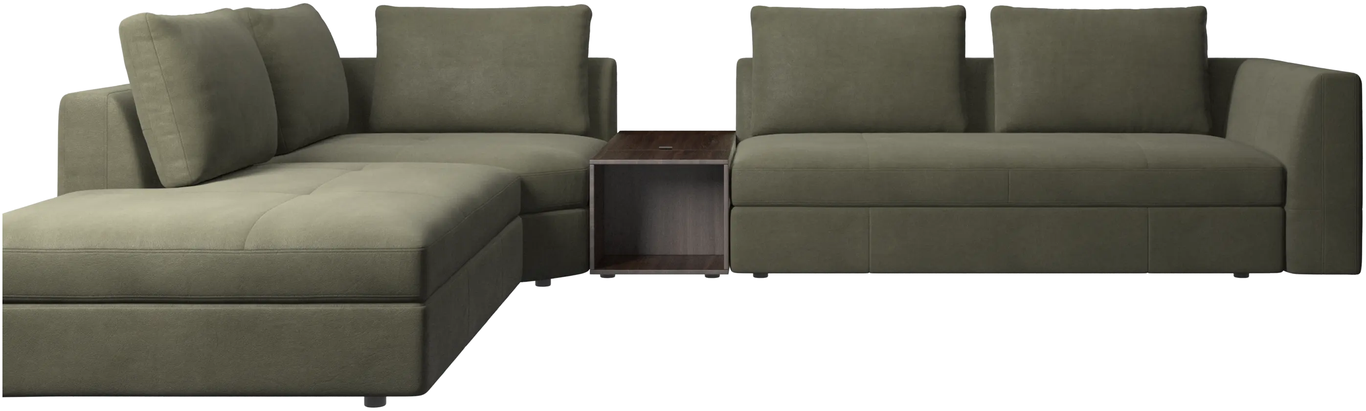 Bergamo corner sofa with lounging unit and footstool w/storage