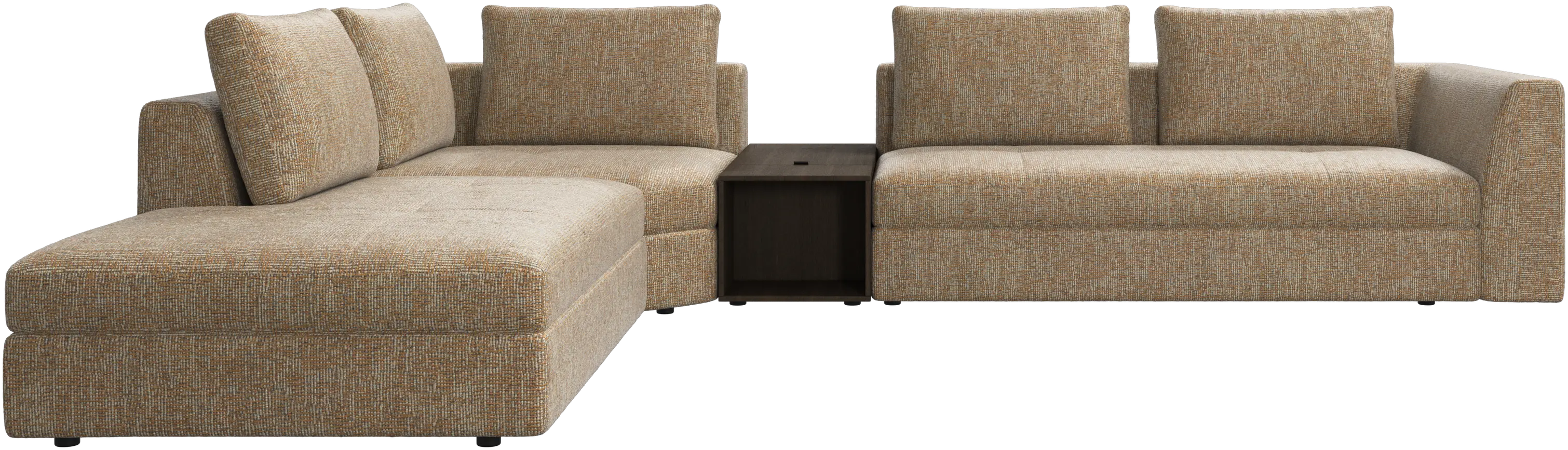 Bergamo corner sofa with lounging unit and pouf w/storage