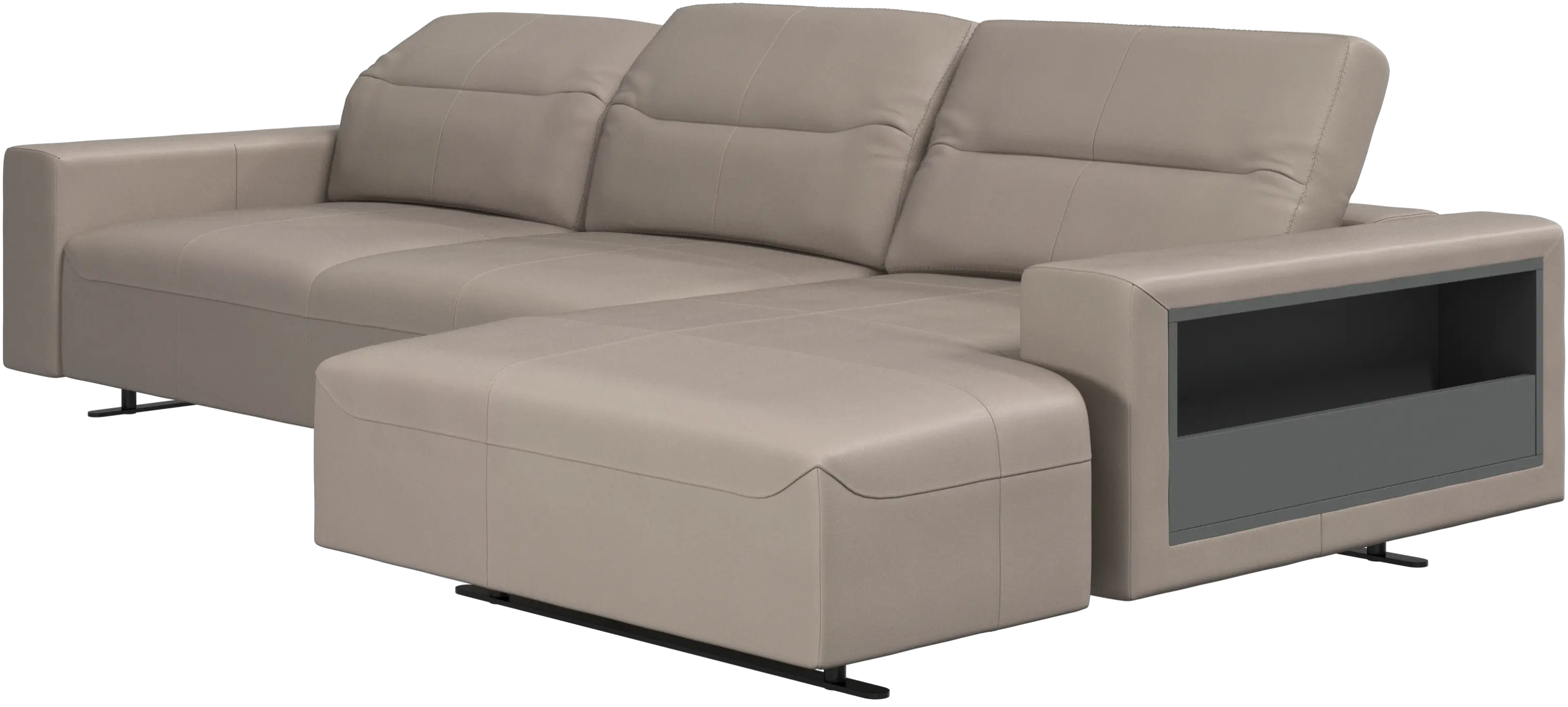 Hampton sofa with adjustable back, resting unit and storage right side
