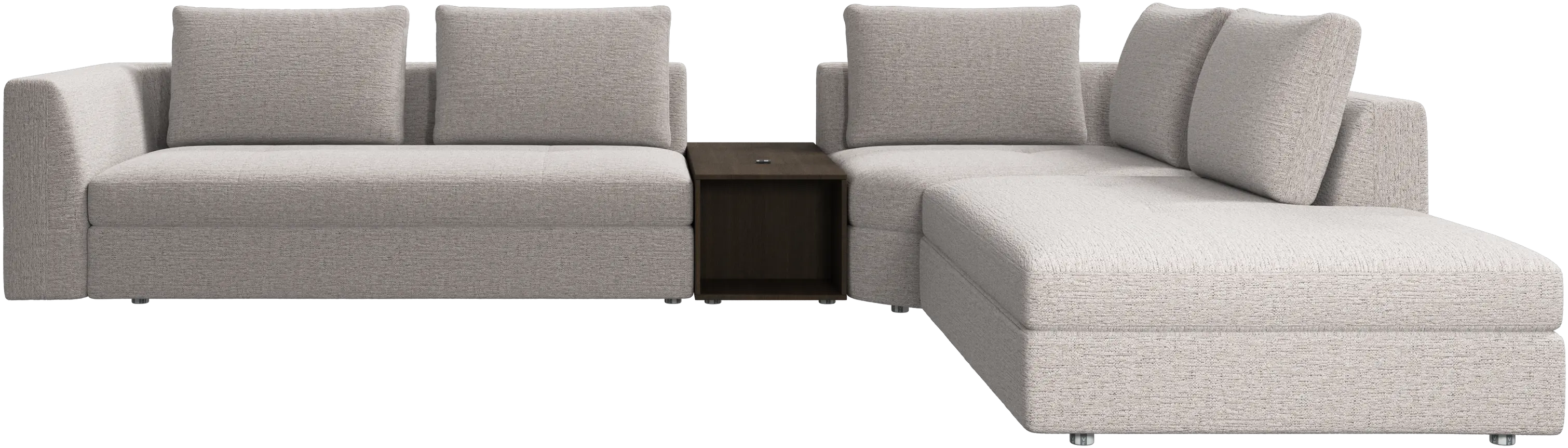canapé d'angle Bergamo avec chaise longue et pouf de rangement
