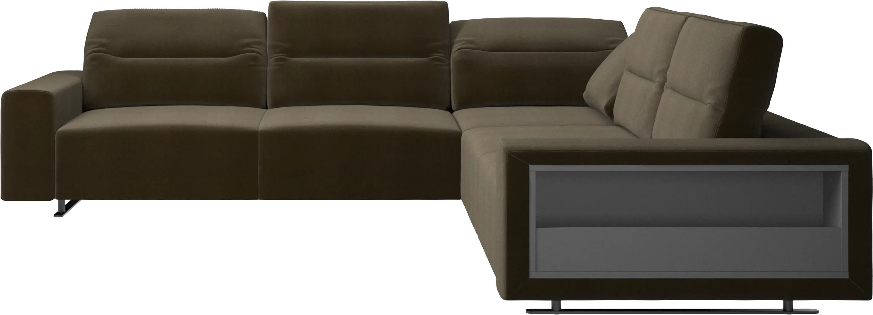 Hampton corner sofa with adjustable back and storage on right side