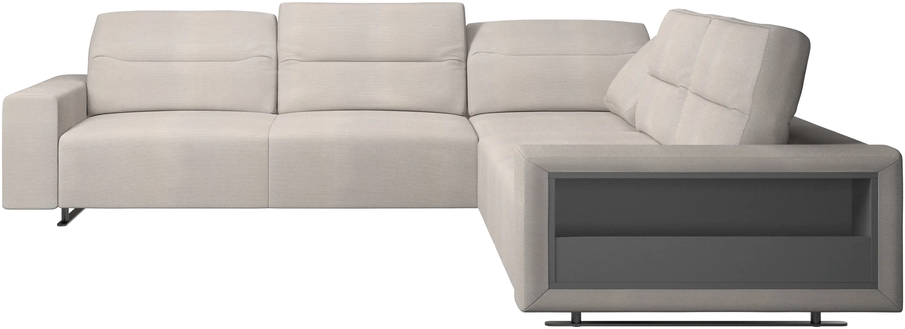 Hampton corner sofa with adjustable back and storage on right side