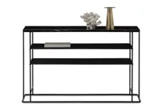 Paris console table, dark marble look/matt black structure lacquered.