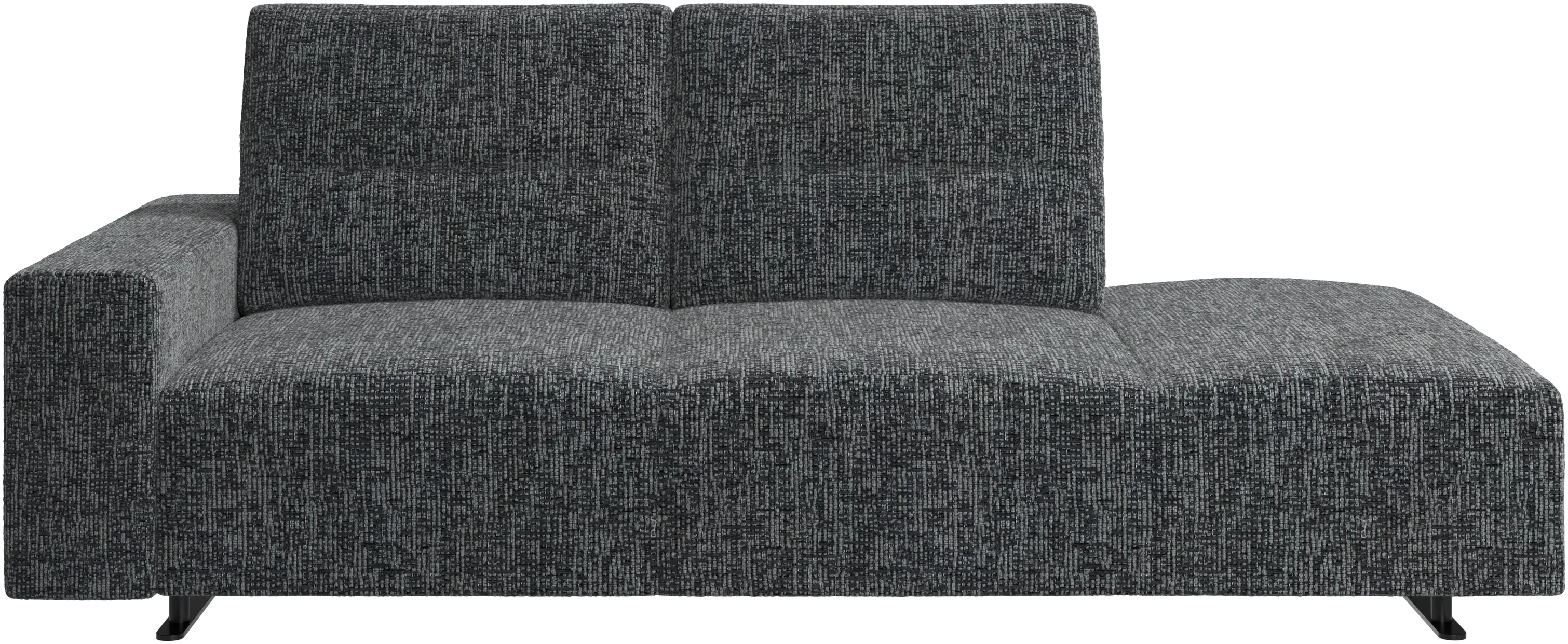 Hampton sofa with adjustable back and lounging unit right side, storage and armrest left side