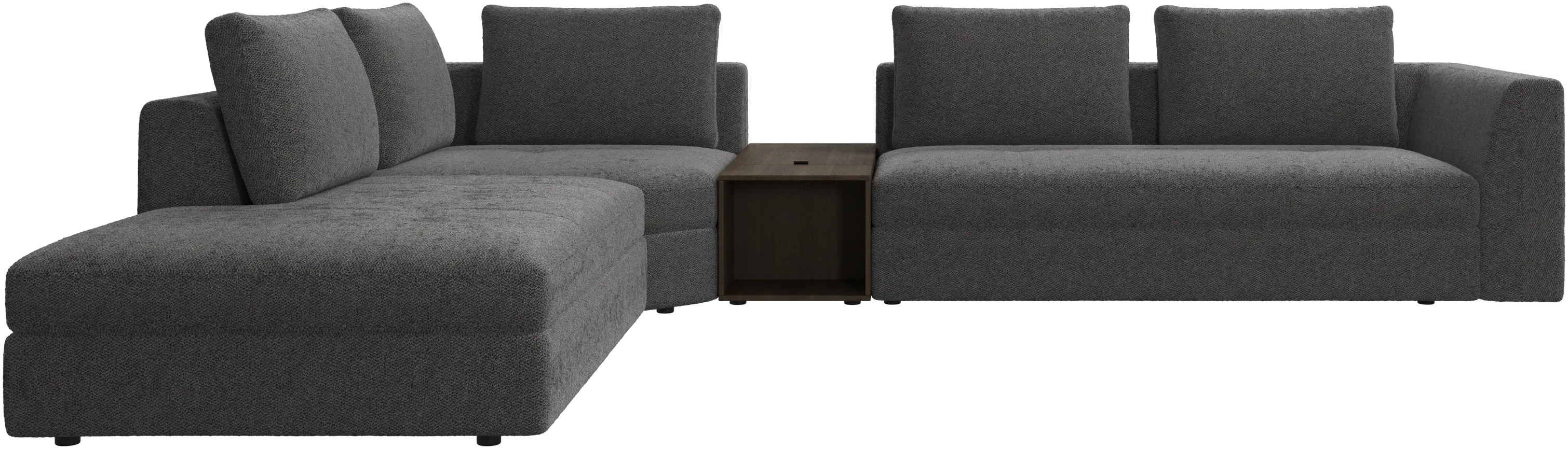 Bergamo corner sofa with lounging unit and pouf w/storage