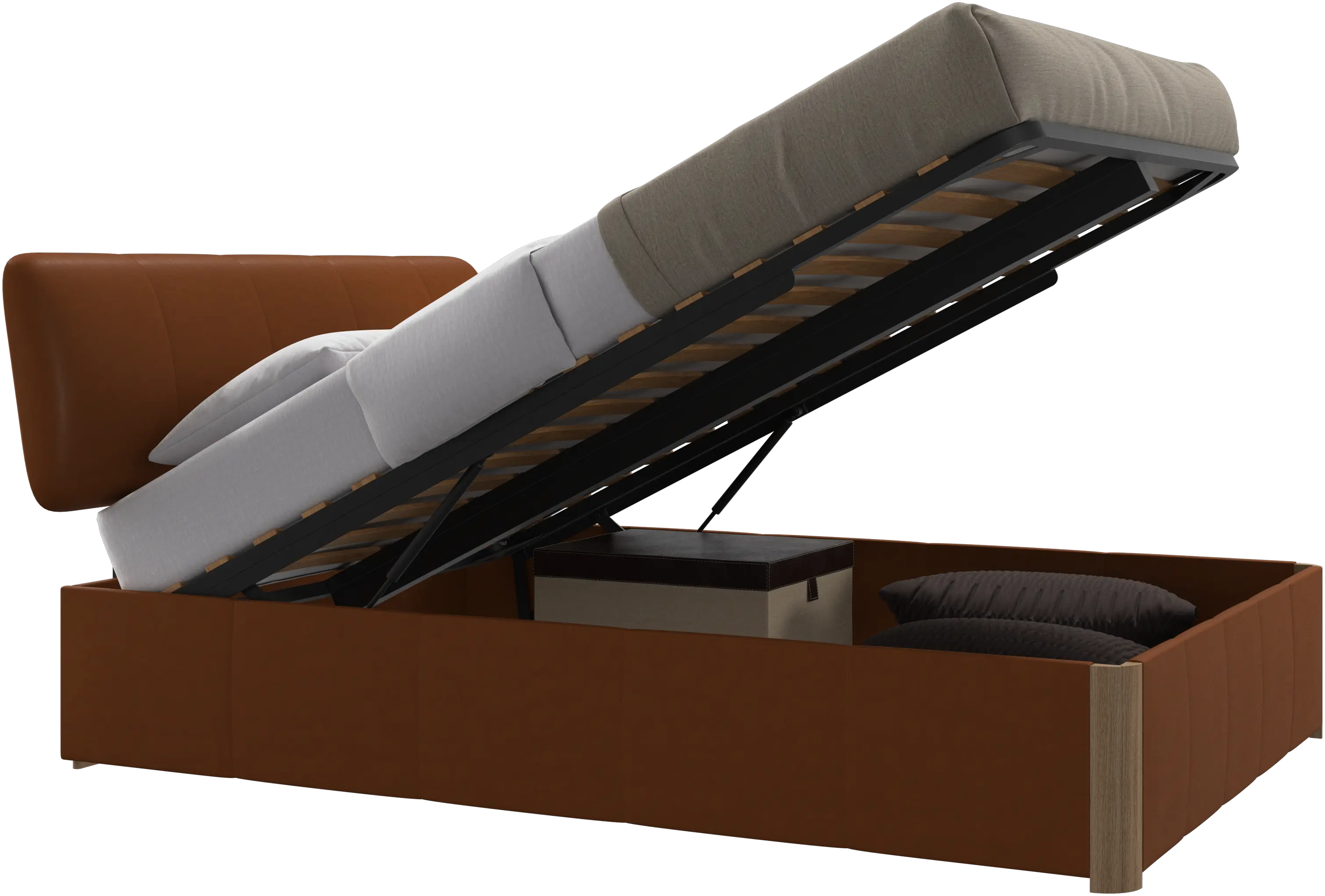 Element bed, bed-mounted headboard, with slats and storage solution, excl. mattress