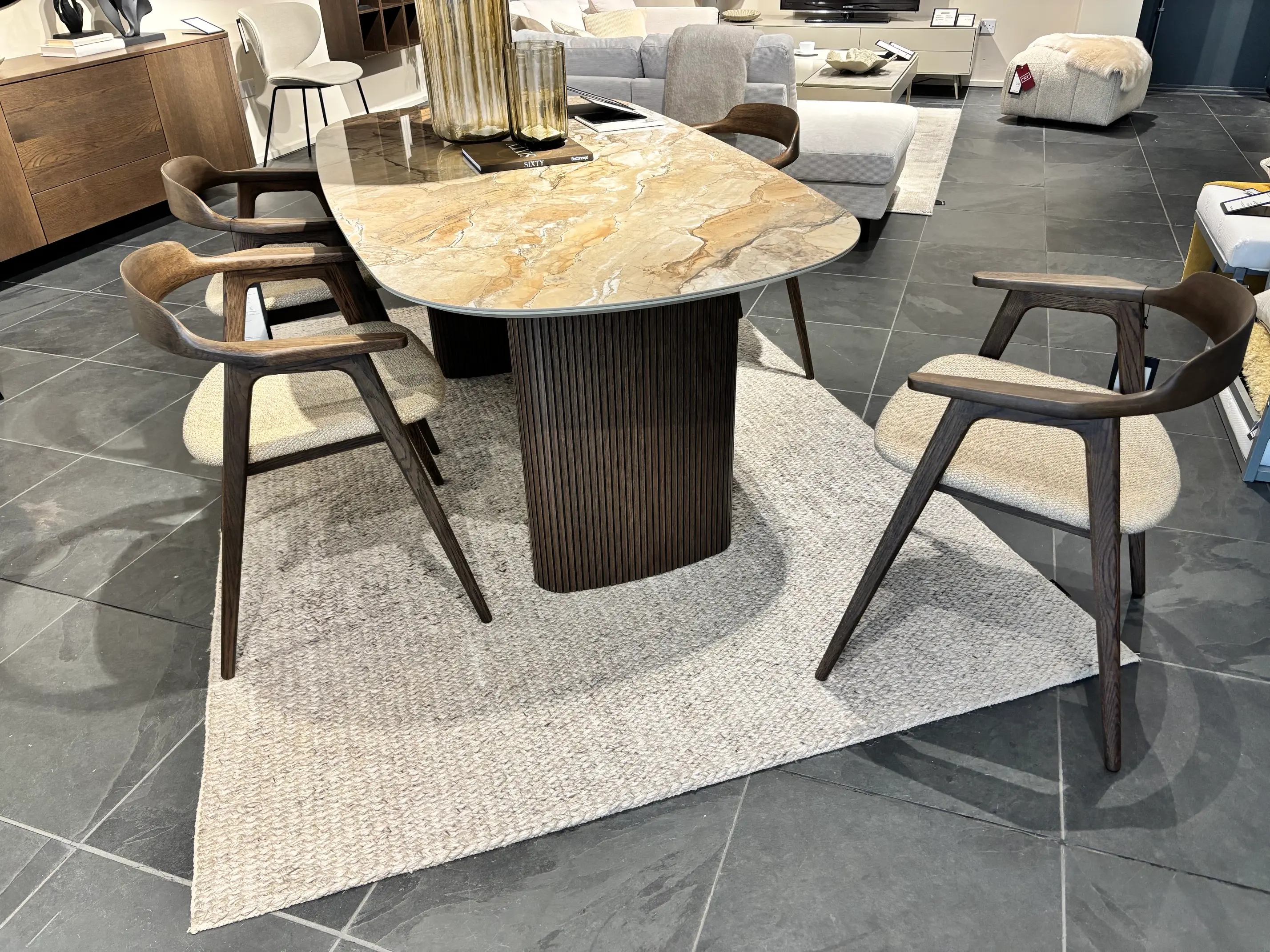 Dining chairs Seoul Dining Chairs, Dark Oak and Brown Lazio Fabric - Set of 4