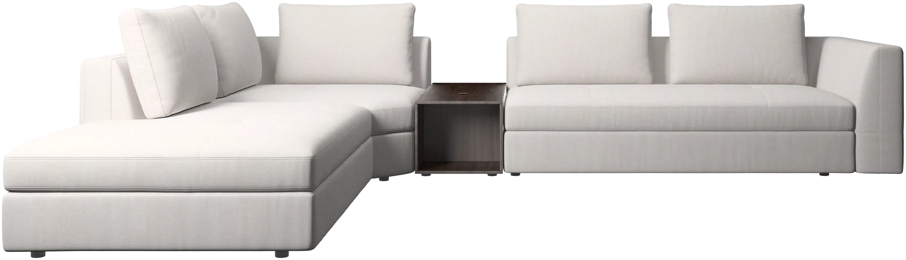 Bergamo corner sofa with lounging unit and footstool w/storage