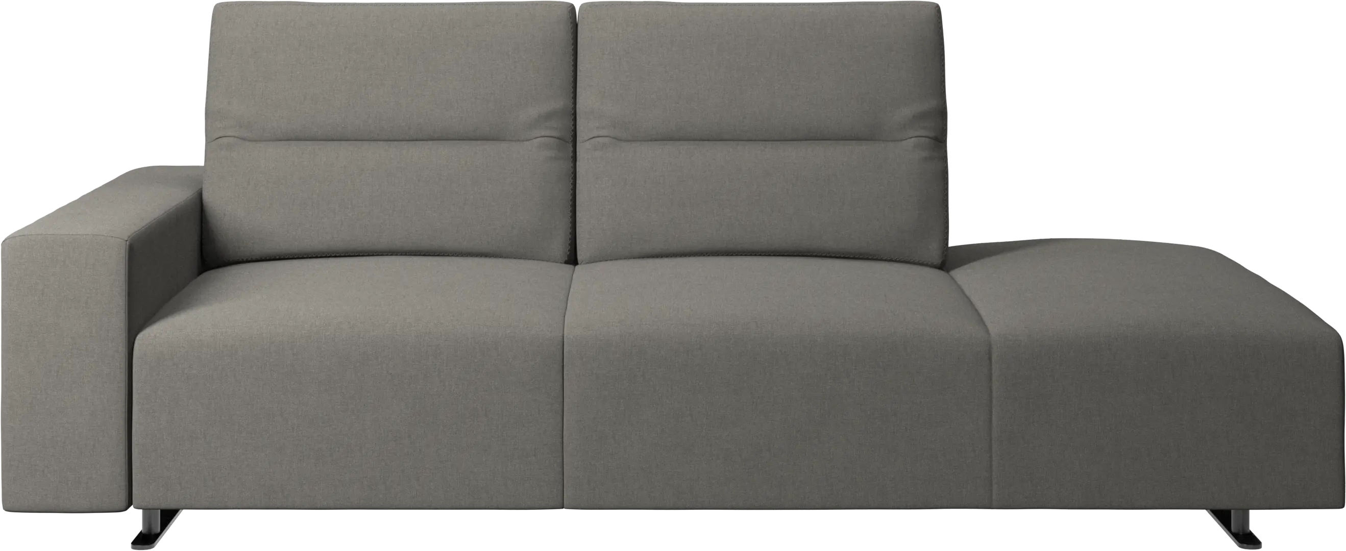 Hampton sofa with adjustable back and lounging unit right side, storage and armrest left side