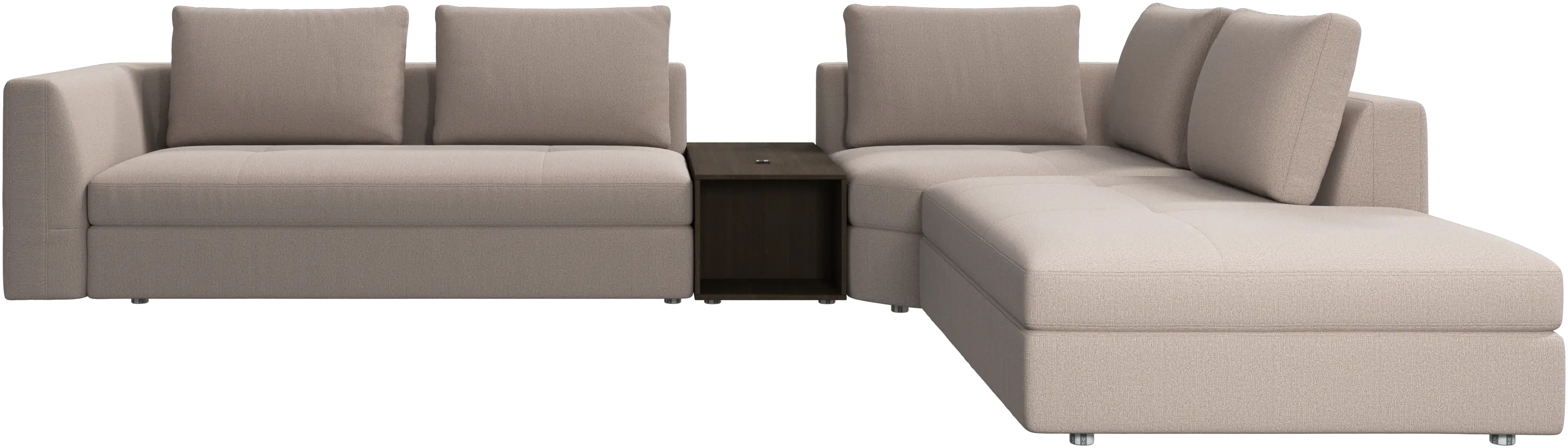 Bergamo corner sofa with lounging unit and footstool w/storage