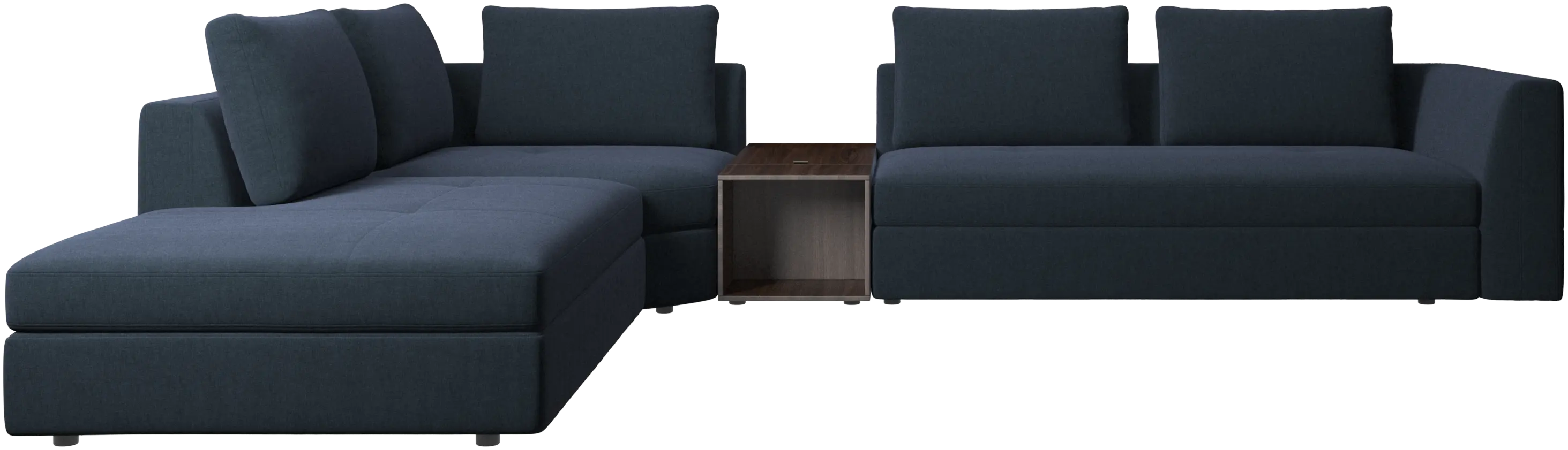 Bergamo corner sofa with lounging unit and footstool w/storage
