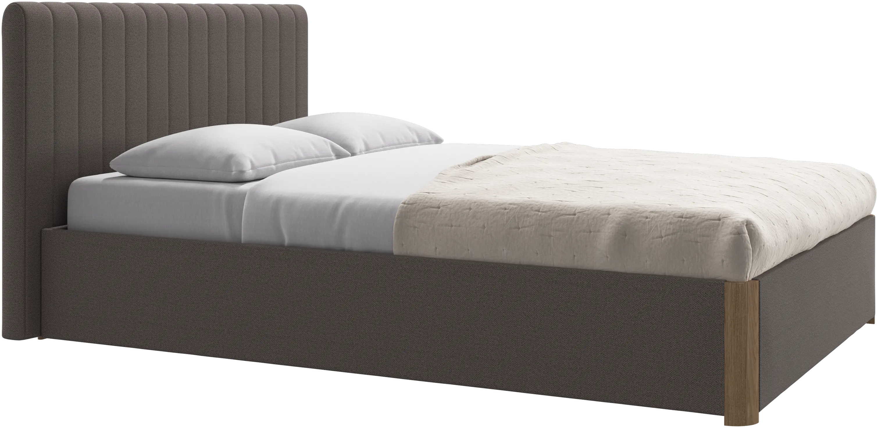 Element lit, tête de lit fixée au lit, avec lattes et solution de stockage, excl. matelas