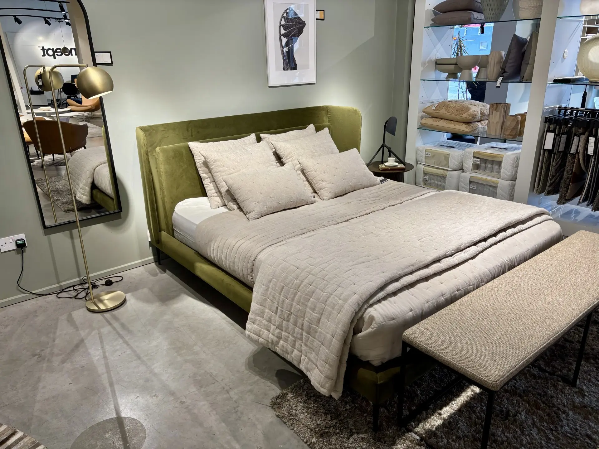 Austin King Size Bed - Olive Green Velvet