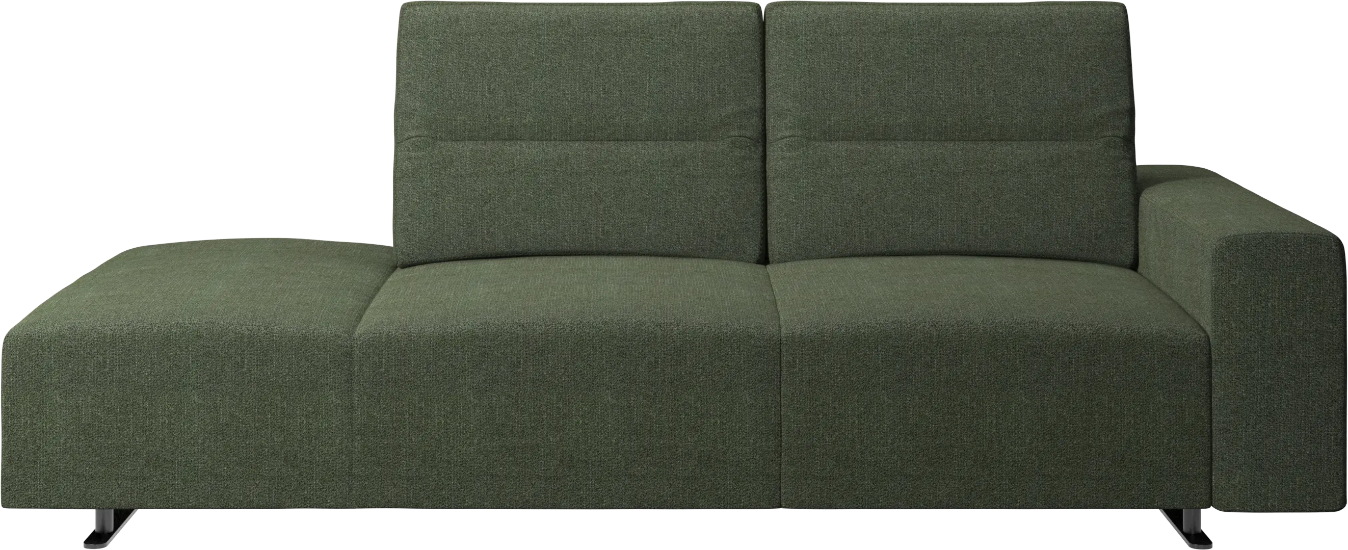 Hampton sofa with adjustable back and lounging unit left side, armrest right