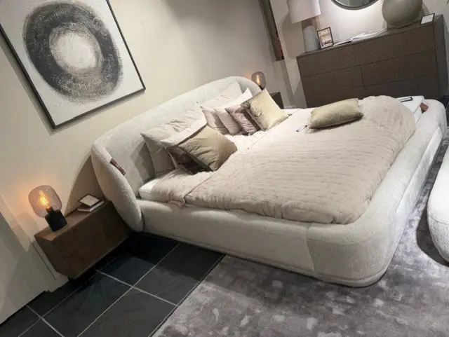 Lit Bolzano tissus Lucas Beige + Matelas