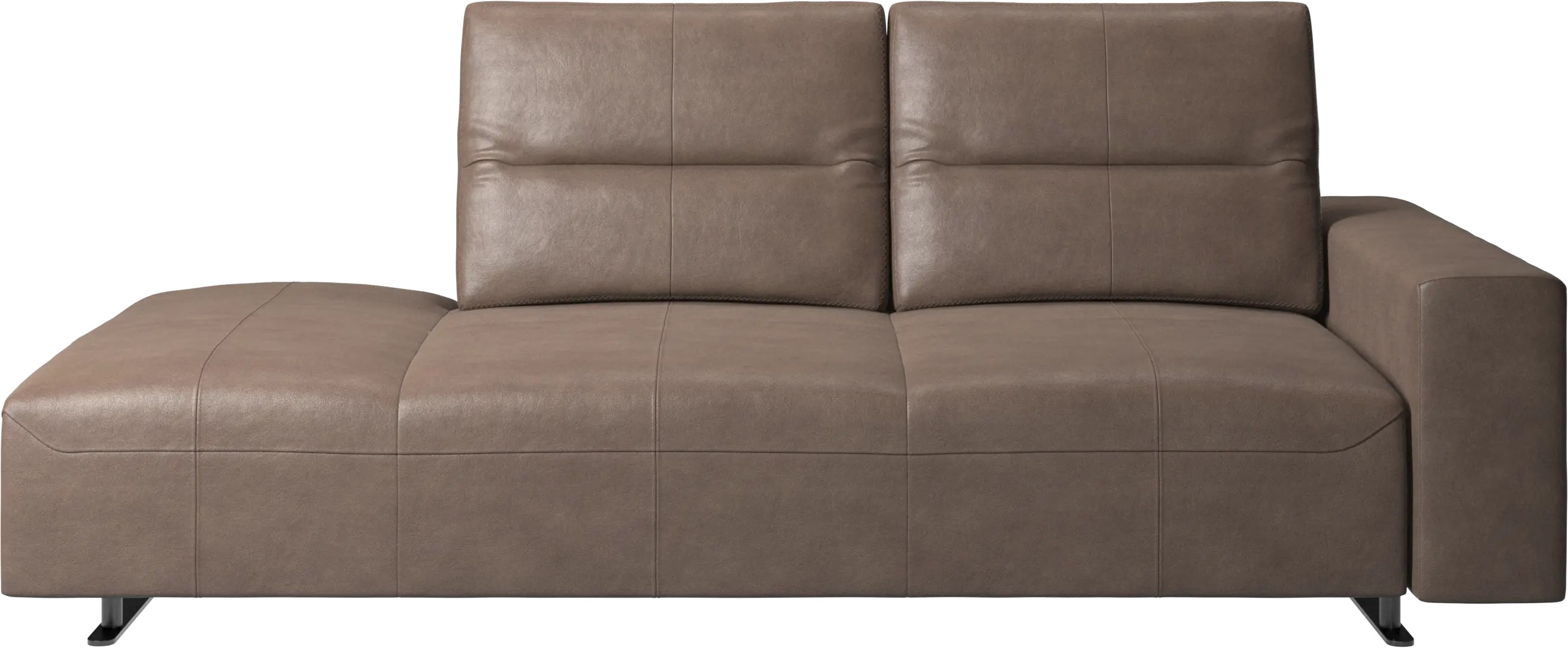 Hampton sofa with adjustable back and lounging unit left side, storage and armrest right side