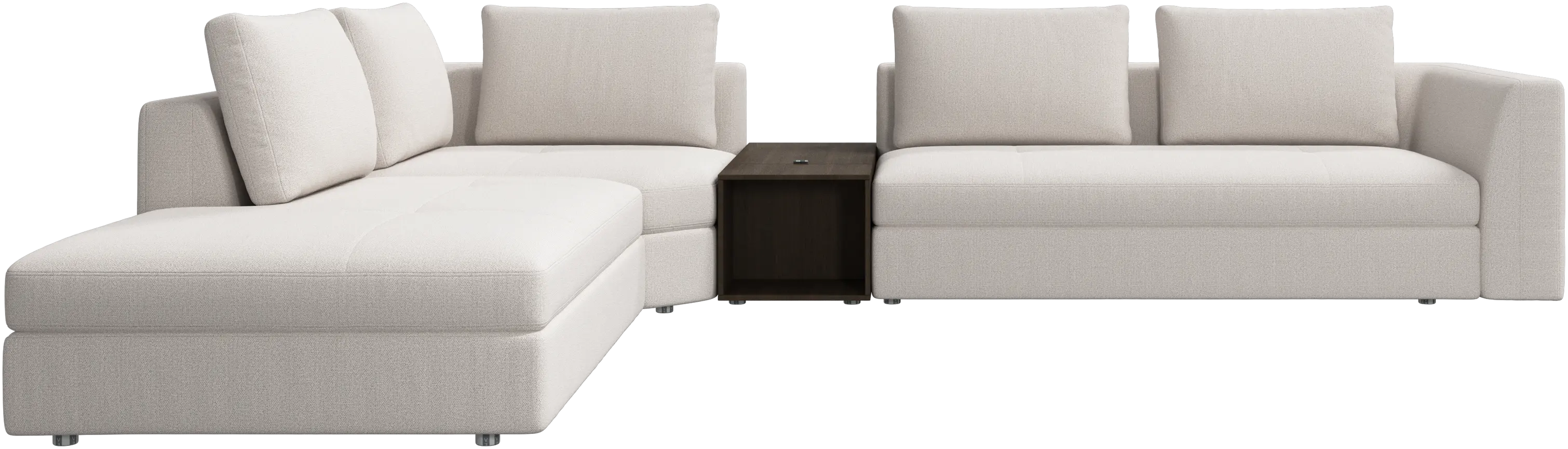 Bergamo corner sofa with lounging unit and footstool w/storage