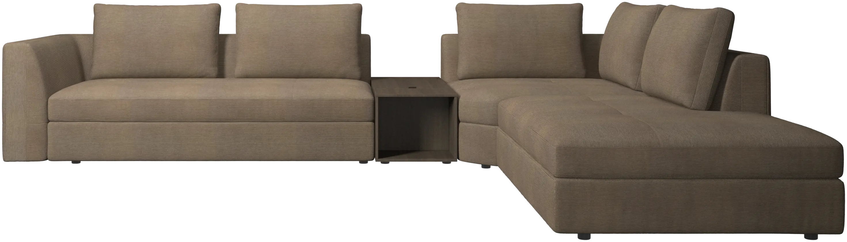 canapé d'angle Bergamo avec chaise longue et pouf de rangement