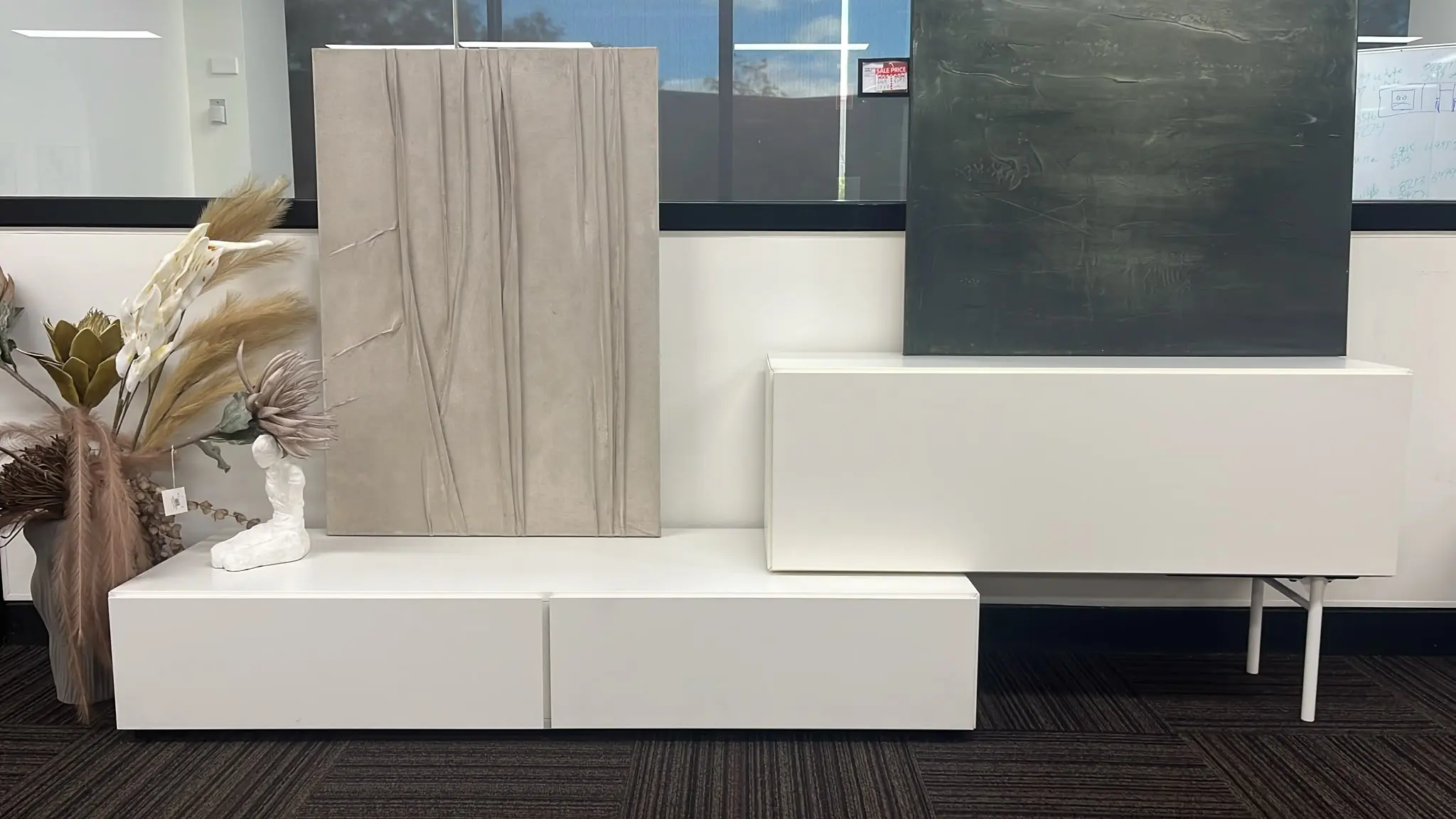 Storage Lugano system with 2 drawers and a drop down door - WHITE