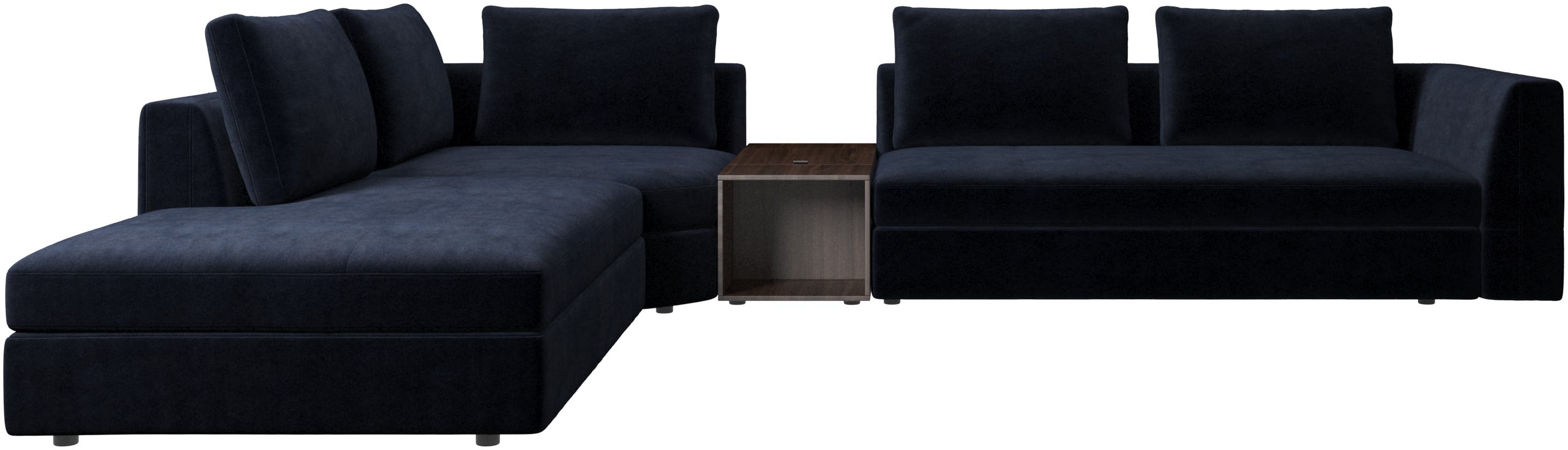 canapé d'angle Bergamo avec chaise longue et pouf de rangement