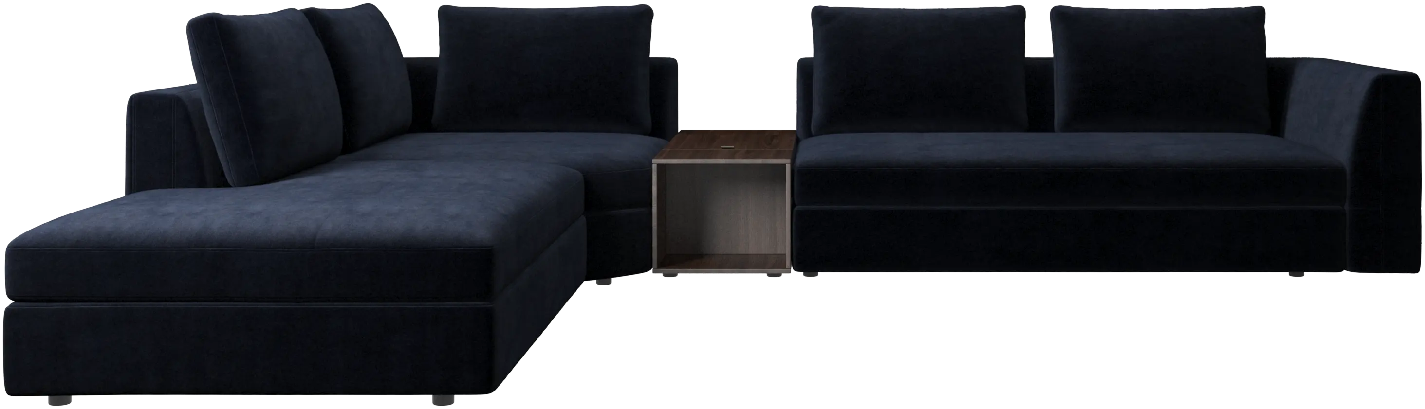 Bergamo corner sofa with lounging unit and footstool w/storage