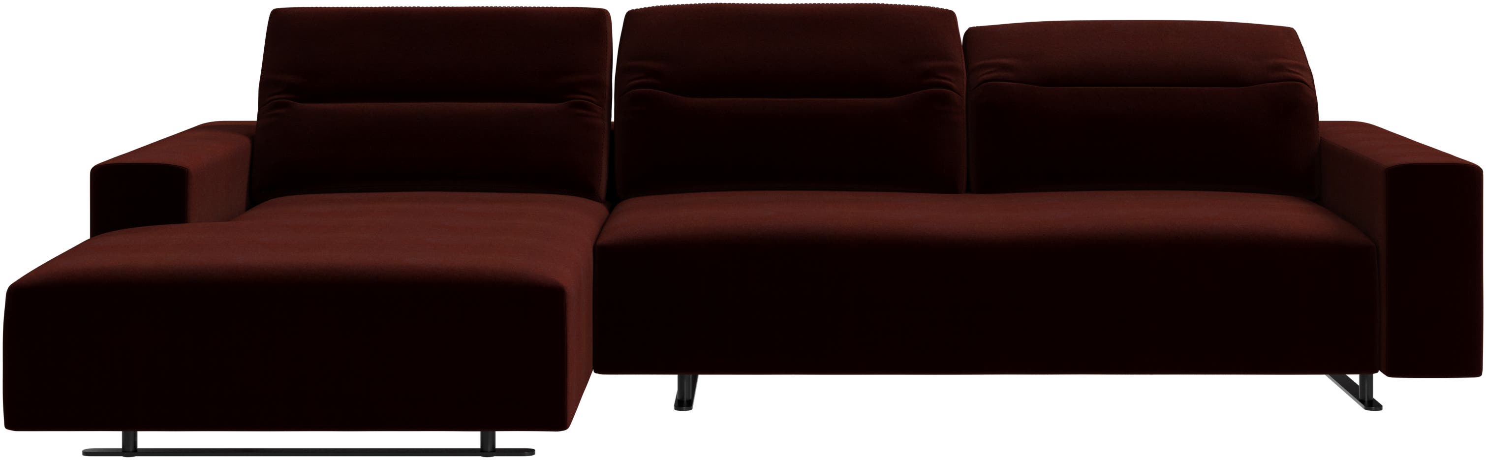 Hampton soffa med justerbart ryggstöd och loungemodul på vänster sida, förvaring på höger sida