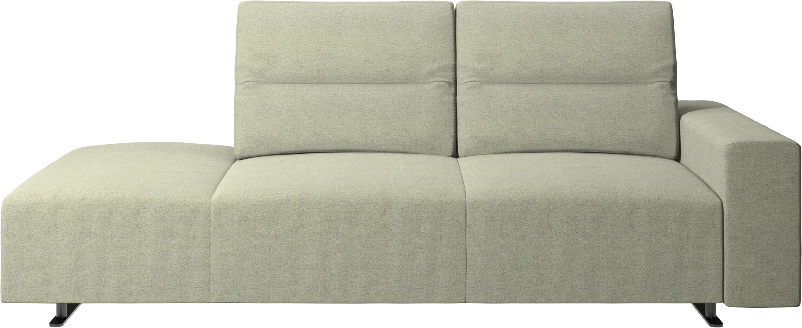 Hampton sofa with adjustable back and lounging unit left side, storage and armrest right side