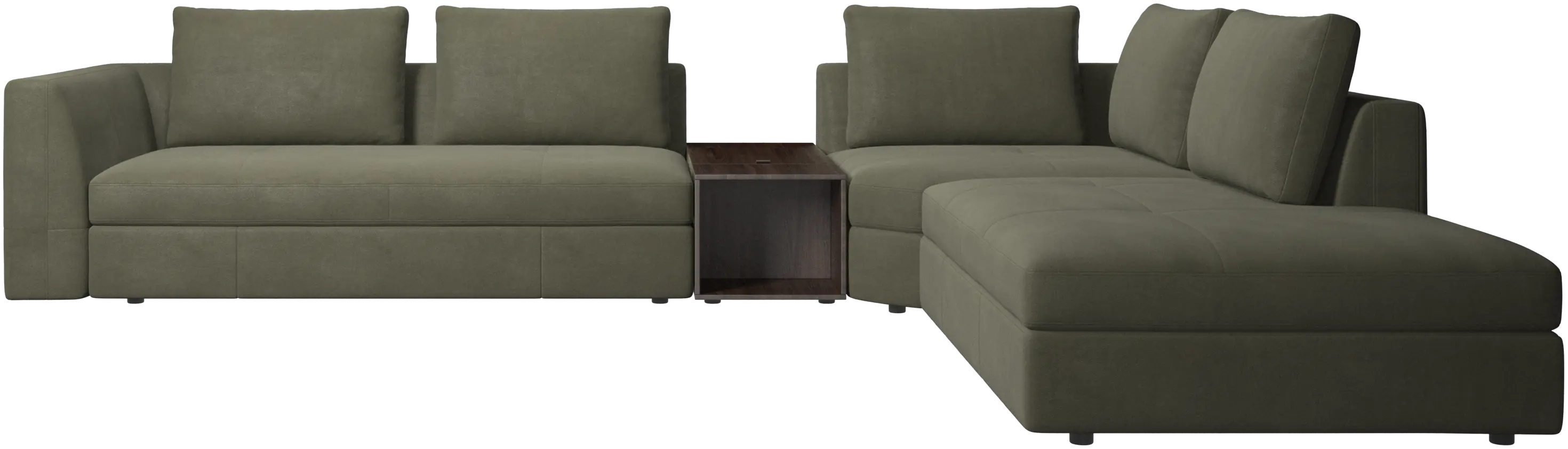 Bergamo corner sofa with lounging unit and footstool w/storage