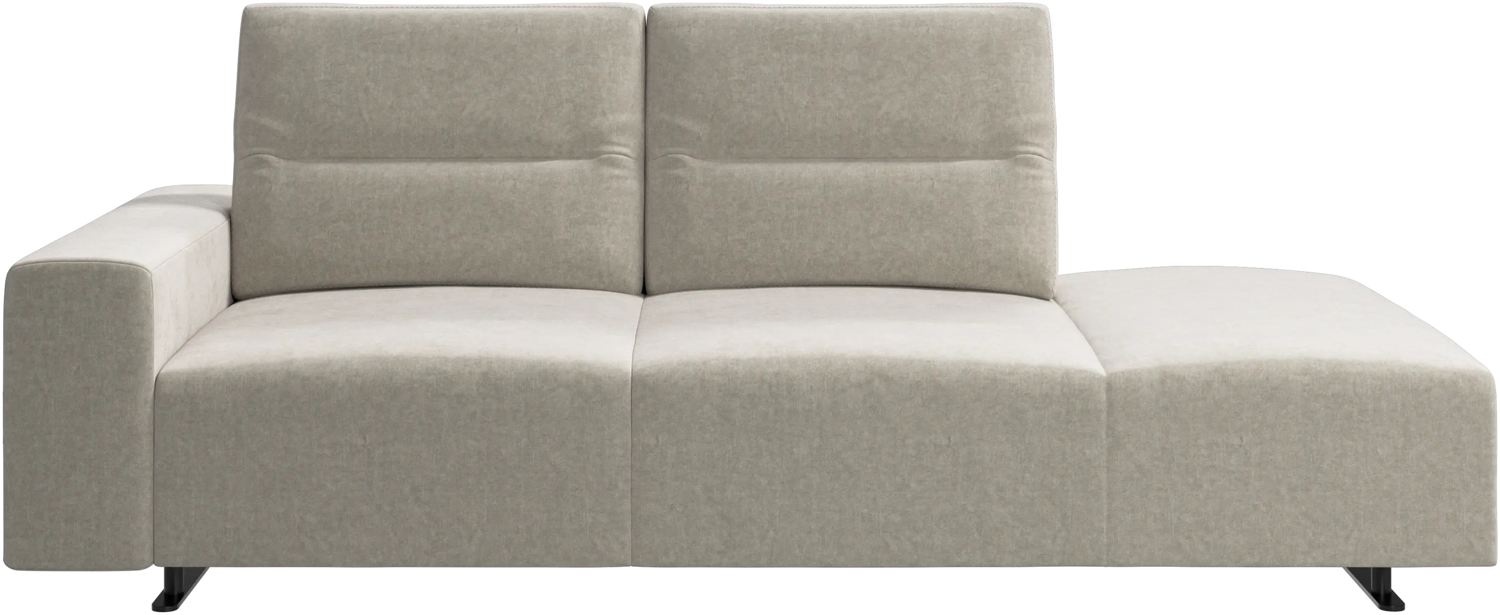 Hampton sofa with adjustable back and lounging unit right side, armrest left