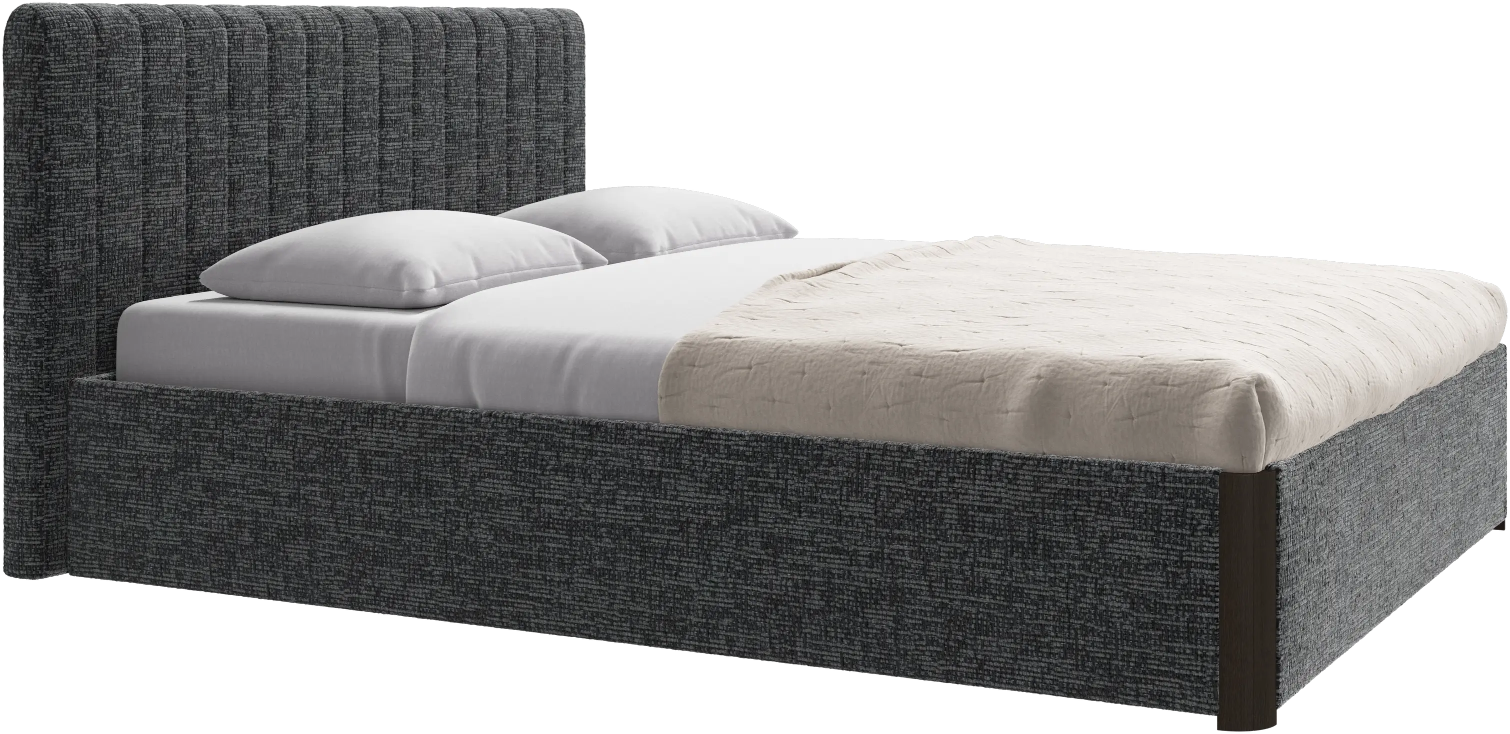 Element lit, tête de lit fixée au lit, avec lattes et solution de stockage, excl. matelas