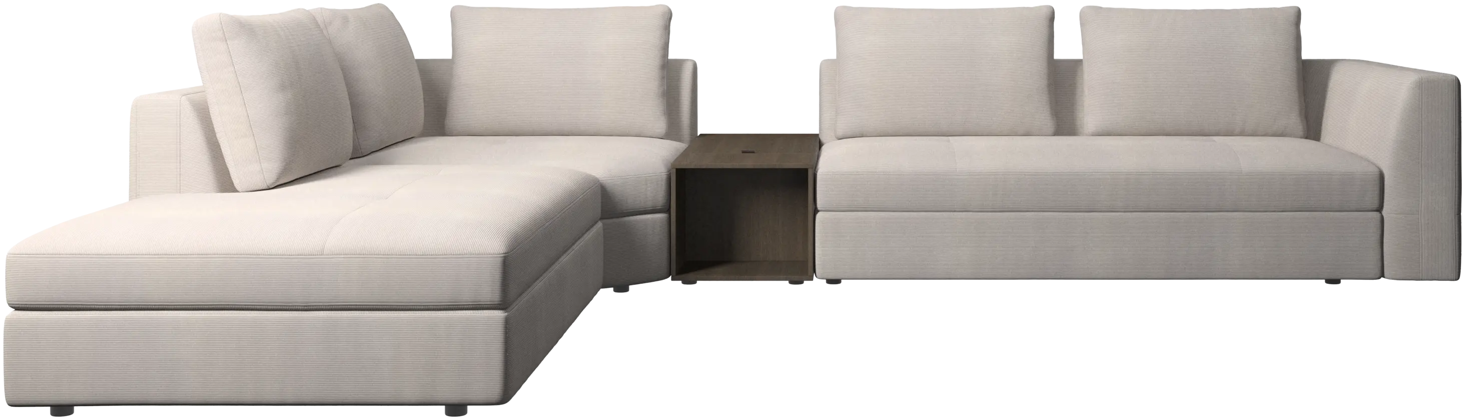 Bergamo corner sofa with lounging unit and footstool w/storage