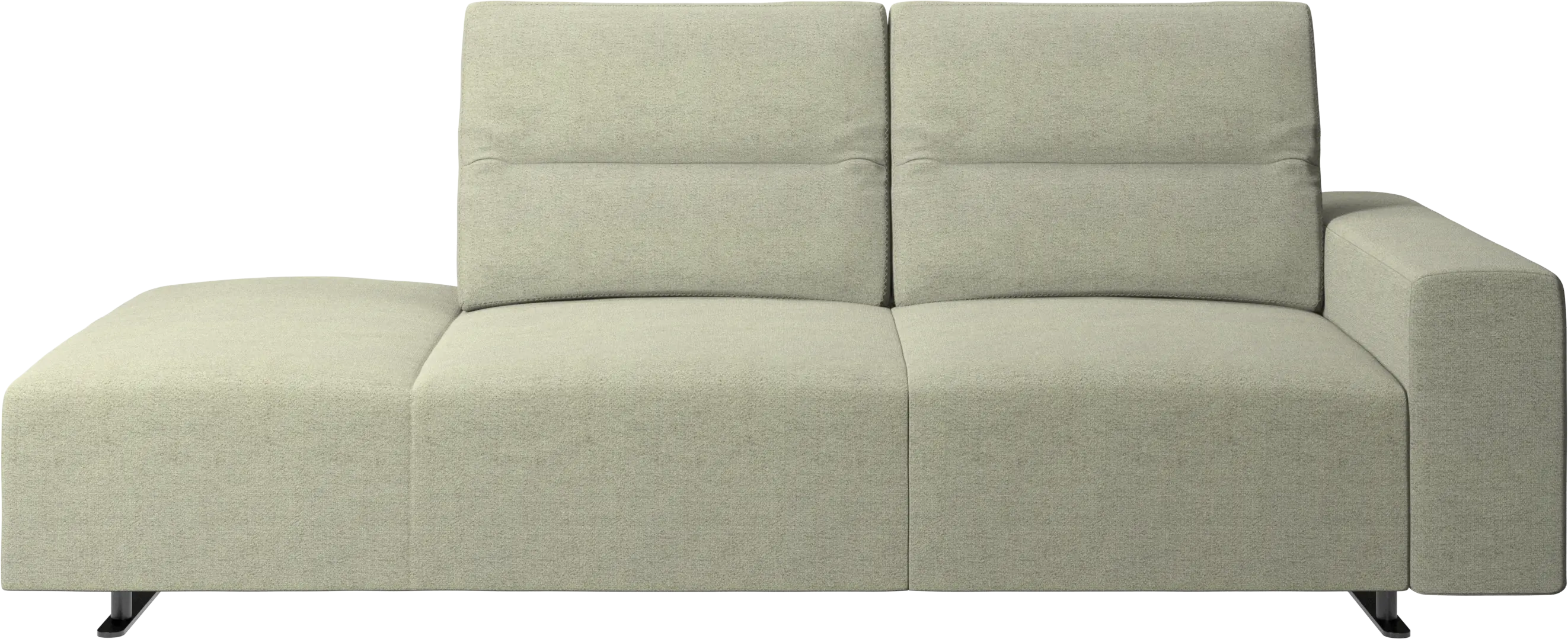 Hampton sofa with adjustable back and lounging unit left side, armrest right