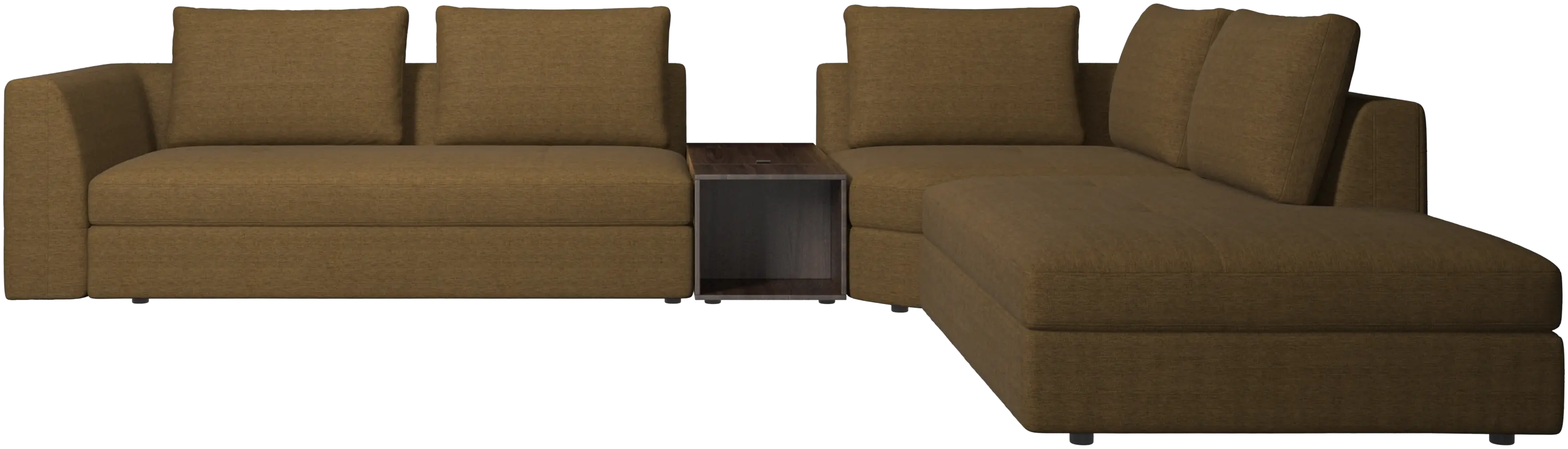 Bergamo corner sofa with lounging unit and pouf w/storage