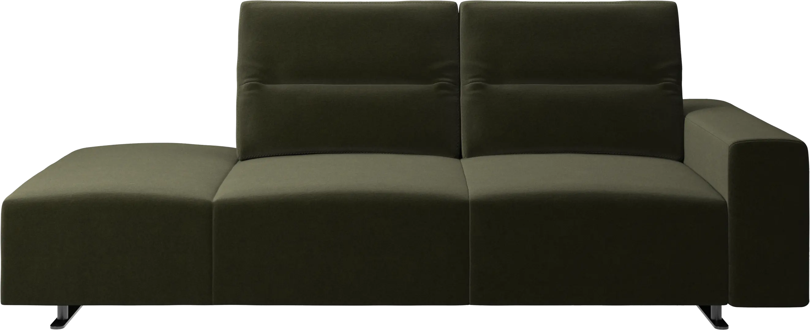 Hampton sofa with adjustable back and lounging unit left side, armrest right