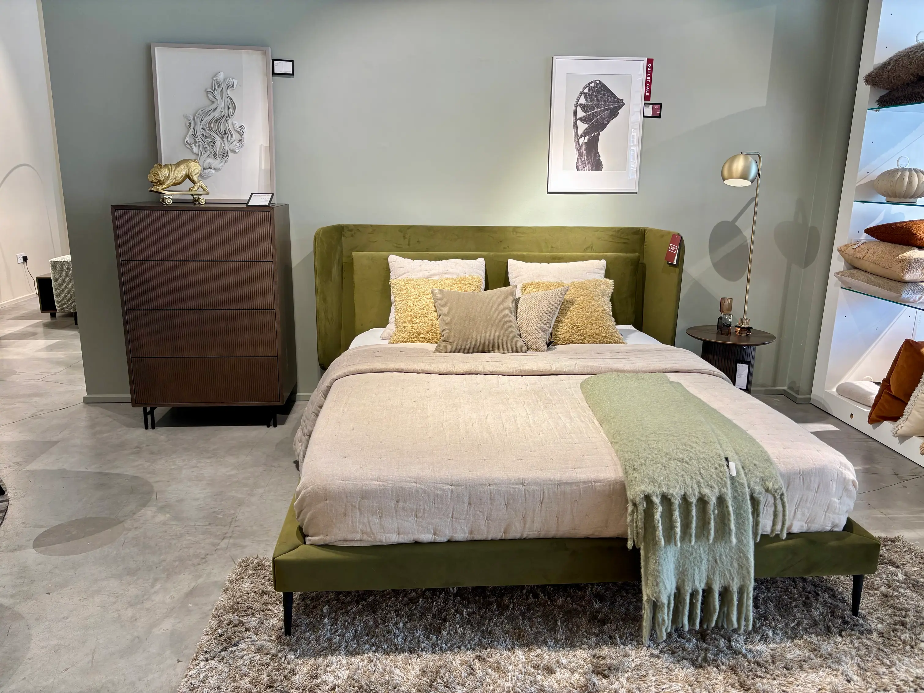 Austin King Size Bed - Olive Green Velvet