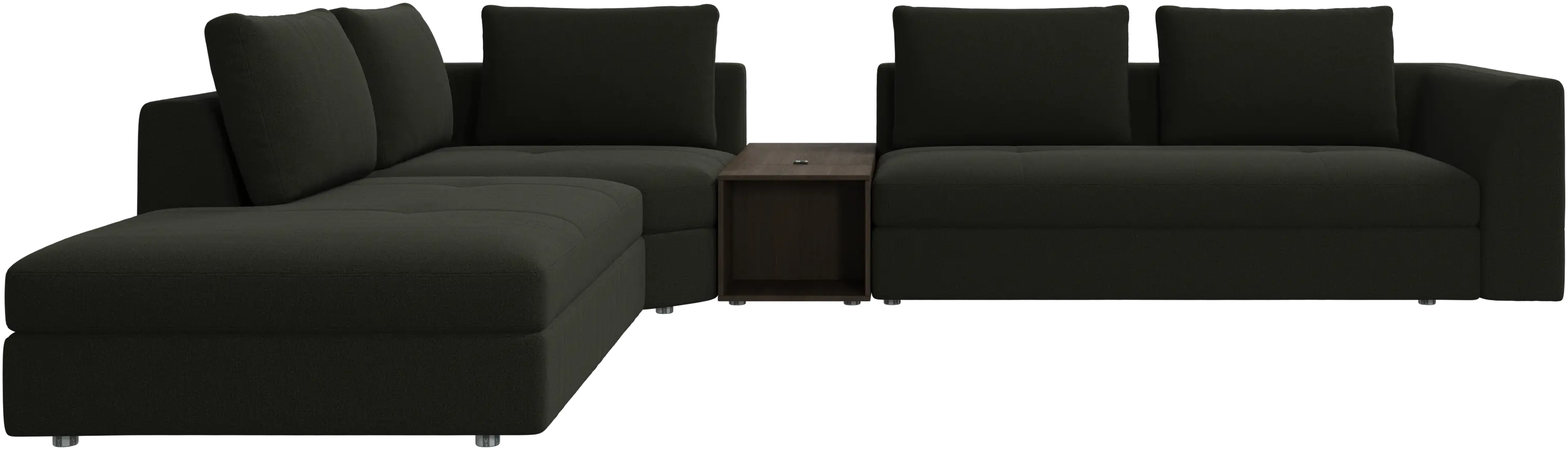 Bergamo corner sofa with lounging unit and footstool w/storage