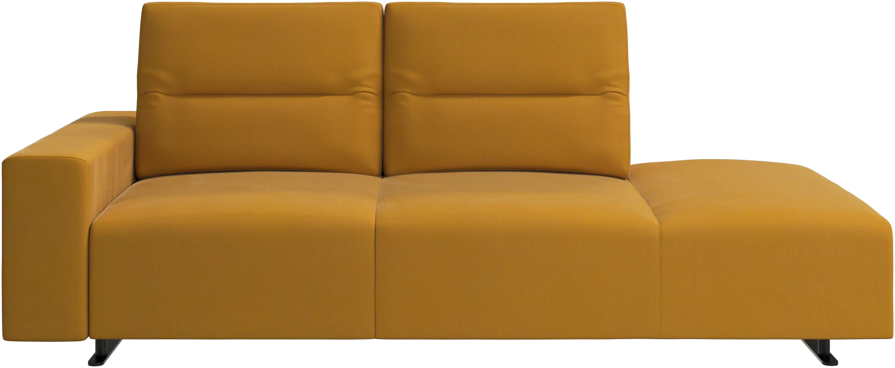 Hampton sofa with adjustable back and lounging unit right side, storage and armrest left side