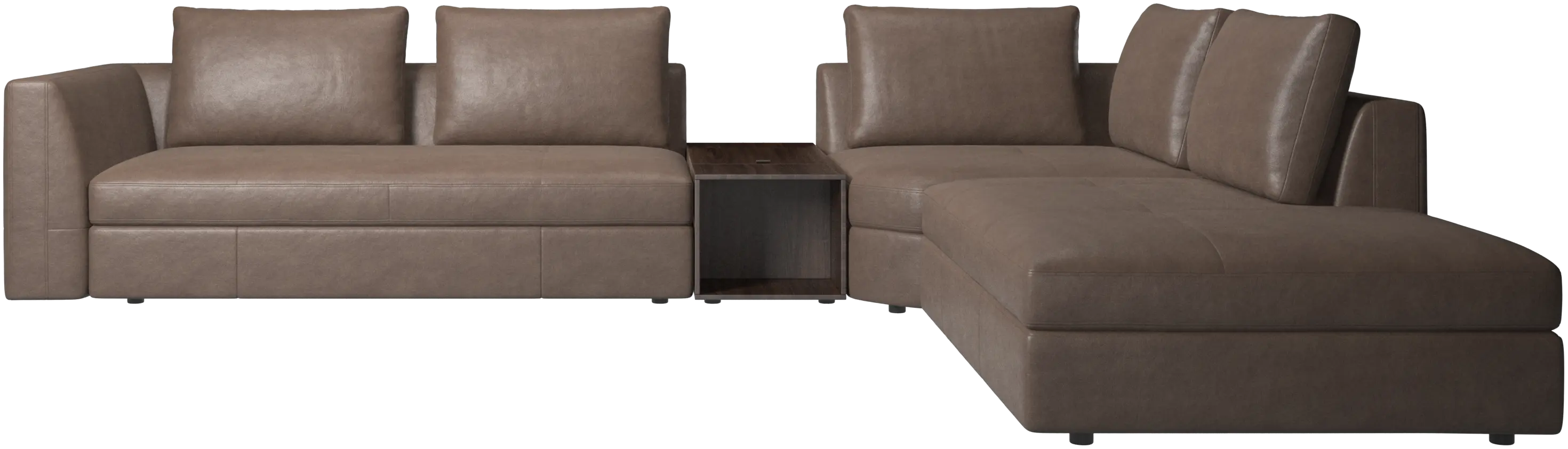 canapé d'angle Bergamo avec chaise longue et pouf de rangement