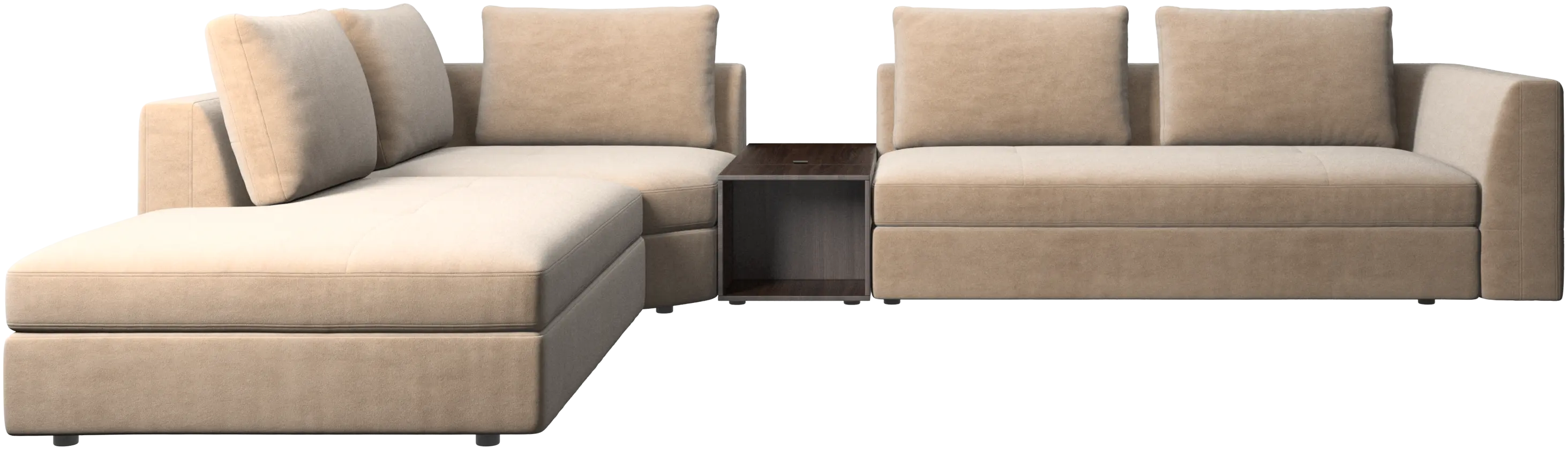 Bergamo corner sofa with lounging unit and footstool w/storage