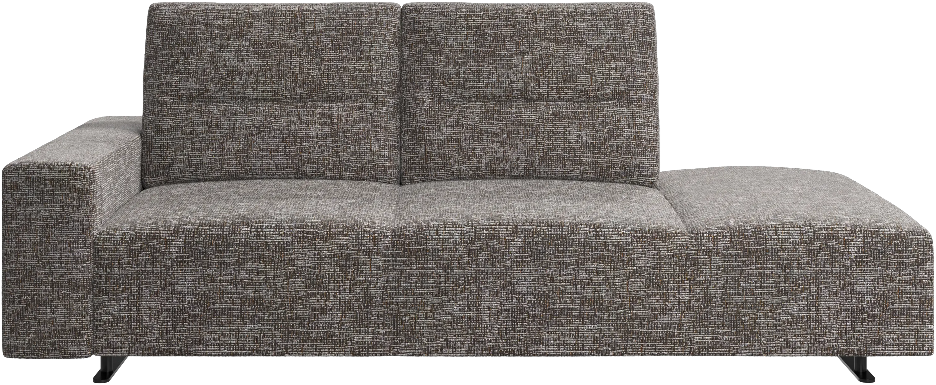 Hampton sofa with adjustable back and lounging unit right side, storage and armrest left side