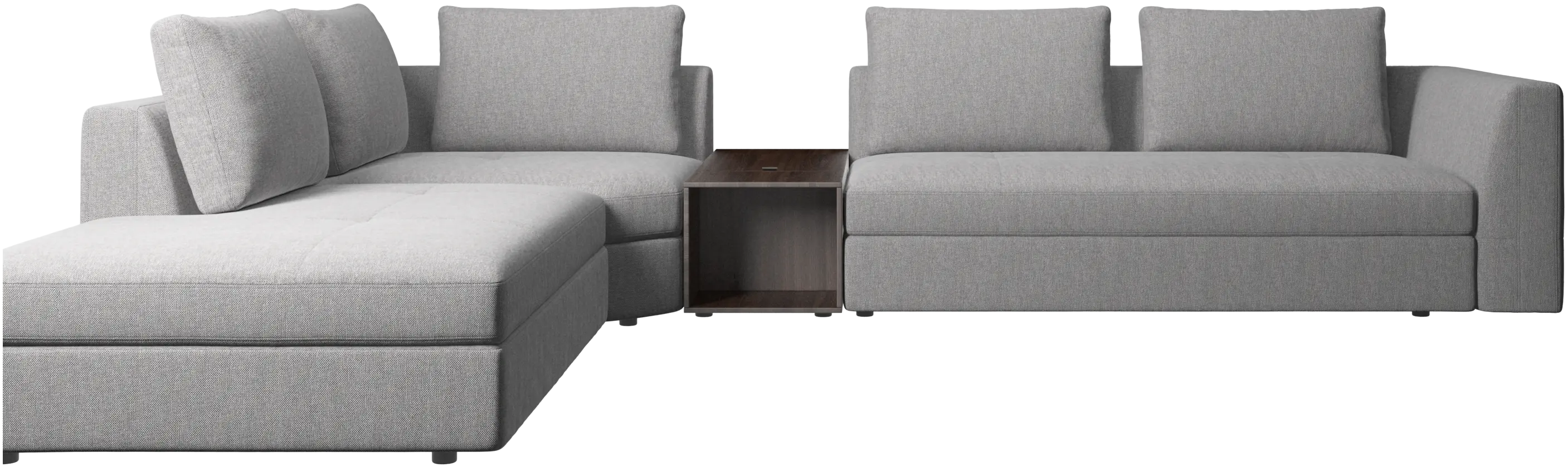 Bergamo corner sofa with lounging unit and footstool w/storage