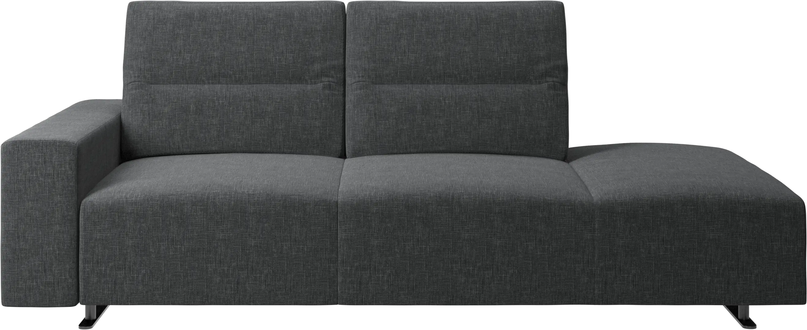 Hampton sofa with adjustable back and lounging unit right side, storage and armrest left side